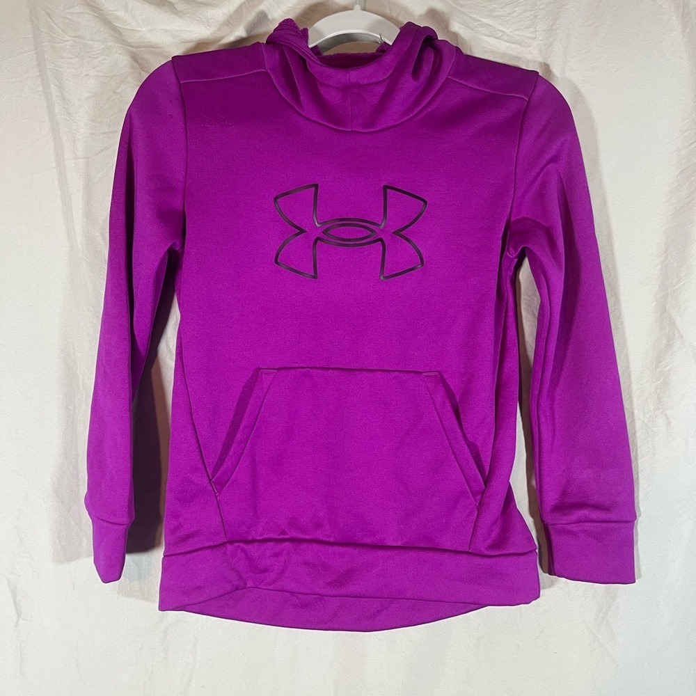 Under Armour Girls Purple Big Logo Fleece Hoodie Sweatshirt Size Youth Medium